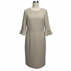 Shelby & Palmer Taupe Flounce-Sleeve Sheath Dress – Size 10